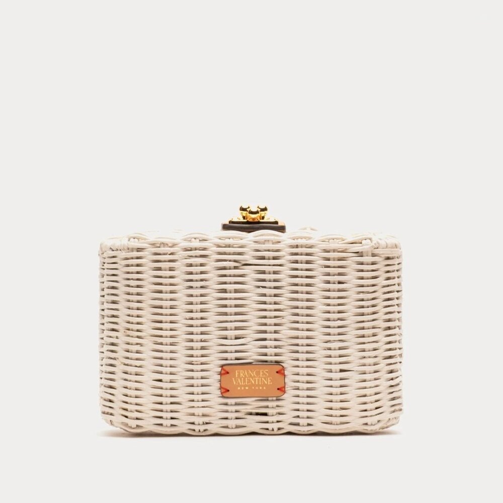 Frances Valentine White Wicker Clutch with Gold Hardware